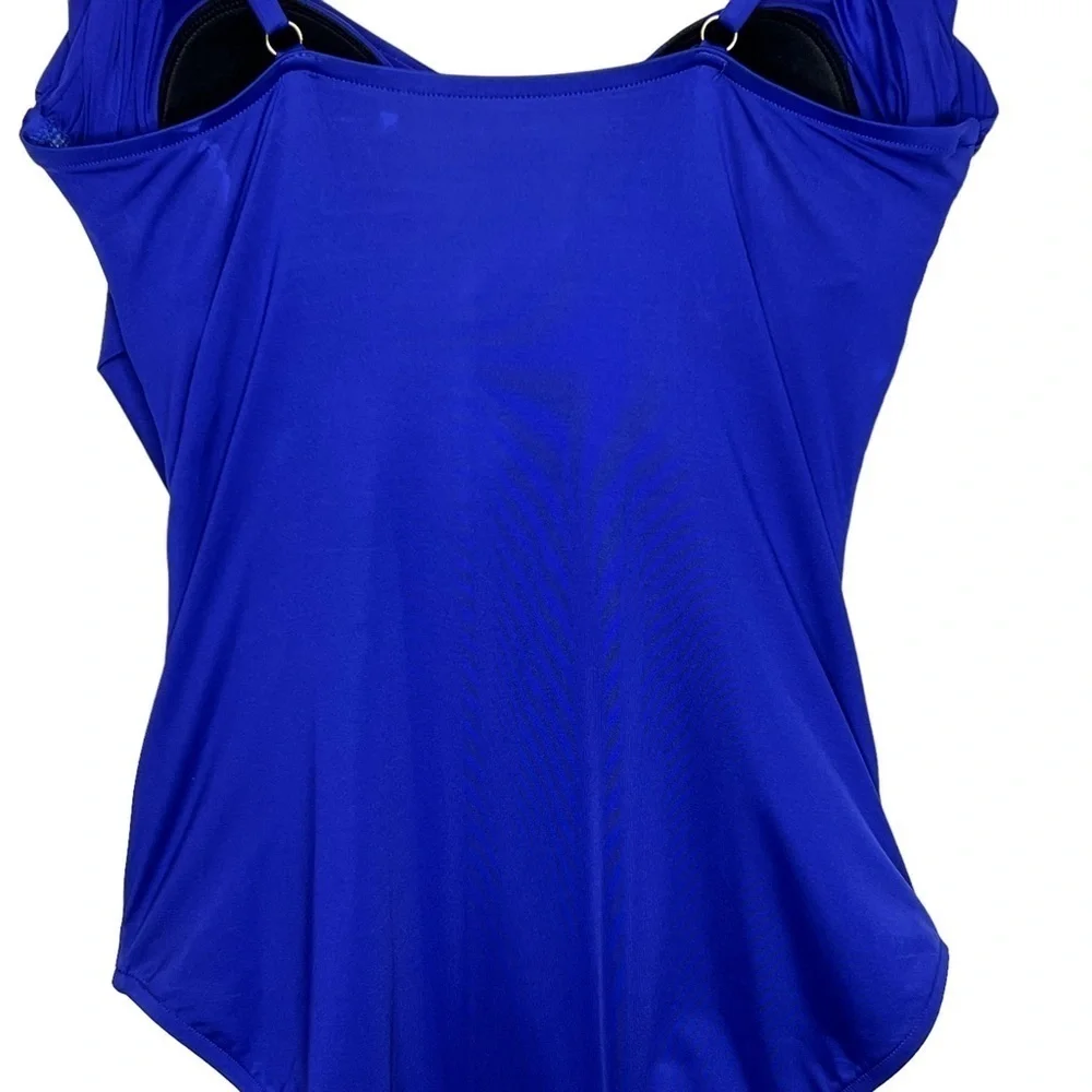 Badgley Mischka Wide Strap Draped Front One-Piece Swimsuit Cobalt Blue Small